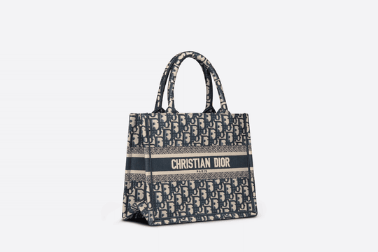 Blue Dior Oblique Embroidery Small Book Tote Bag - Leather Women's Handbag - Bagsfits