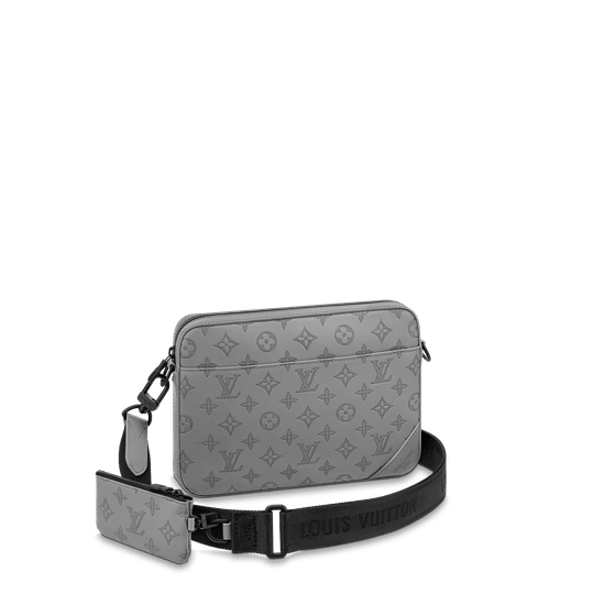 Anthracite Gray Duo Messenger Monogram Shadow Leather Bag - Leather Men's Handbag - Bagsfits