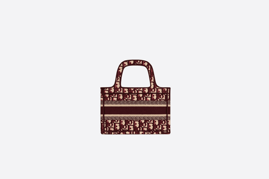 Burgundy Oblique Embroidery Mini Book Tote - Women’s Leather Bag