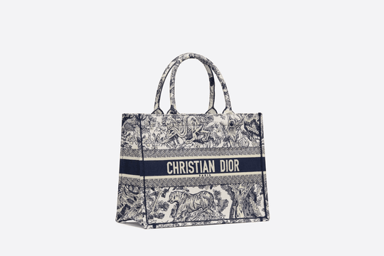 Blue Toile de Jouy Embroidery Small Book Tote - Women’s Leather Bag