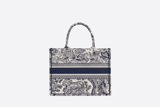 Blue Toile de Jouy Embroidery Small Book Tote - Women’s Leather Bag