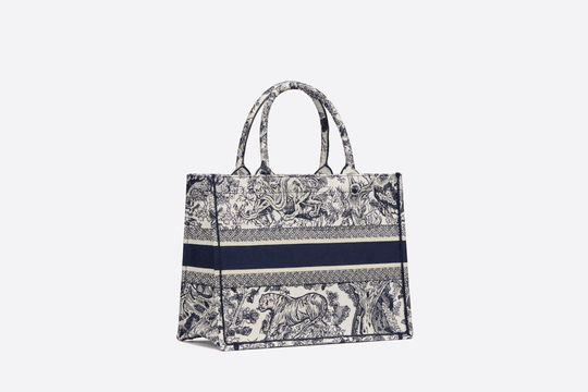 Blue Toile de Jouy Embroidery Small Book Tote - Women’s Leather Bag