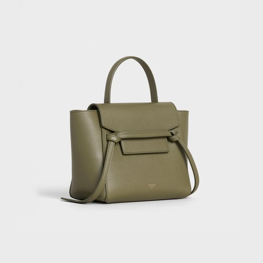 Army Green Nano Belt Bag In Grained Calfskin - Leather Women's Handbag - Bagsfits