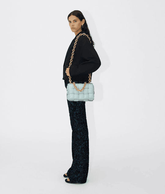 Teal Washed Chain Cassette Leather Bag - Leather Women's Handbag - Bagsfits