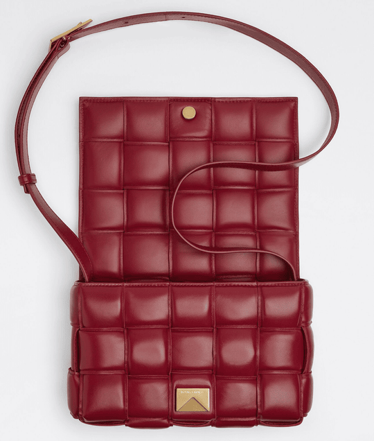 Dark Red Padded Cassette Leather Bag - Leather Women's Handbag - Bagsfits