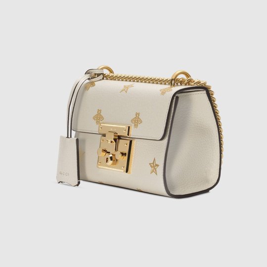 White Leather Padlock Bee Star Small Shoulder Bag - Leather Women's Handbag