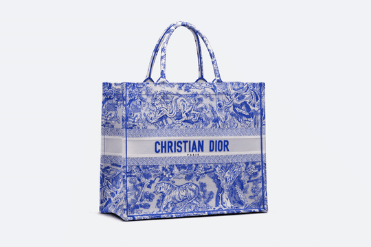 Fluorescent Blue Toile De Jouy Transparent Canvas Large Book Tote Bag - Leather Women's Handbag - Bagsfits