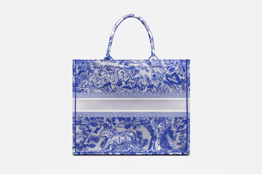 Fluorescent Blue Toile De Jouy Transparent Canvas Large Book Tote Bag - Leather Women's Handbag - Bagsfits