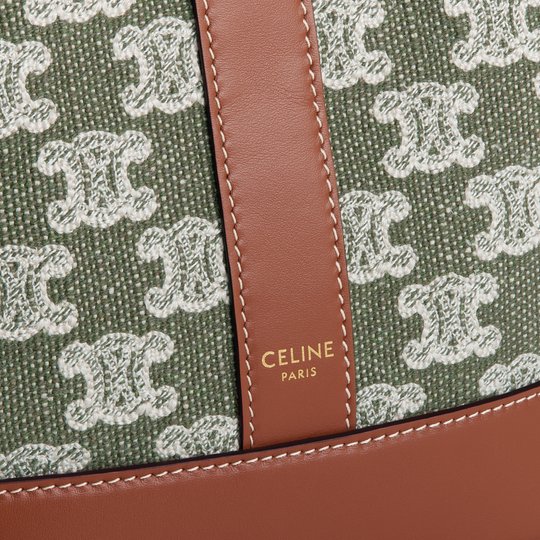 Khaki Small Bucket In Textile With Triomphe Embroidery - Leather Women's Handbag - Bagsfits
