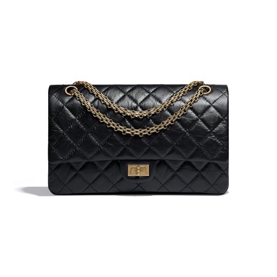 Large 2.55 Handbag - Leather's Women Shoulder Bag - Black & Gold-tone Metal
