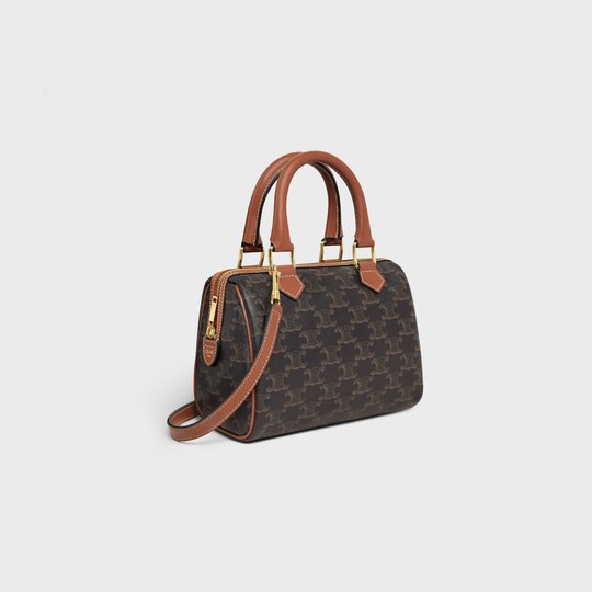 Tan Small Boston In Triomphe Canvas And Calfskin - Leather Women's Handbag - Bagsfits