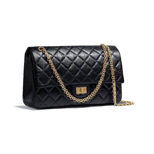 Large 2.55 Handbag - Leather's Women Shoulder Bag - Black & Gold-tone Metal
