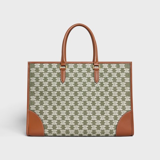 Khaki Horizontal Cabas In Textile With Triomphe Embroidery - Leather Women's Handbag - Bagsfits