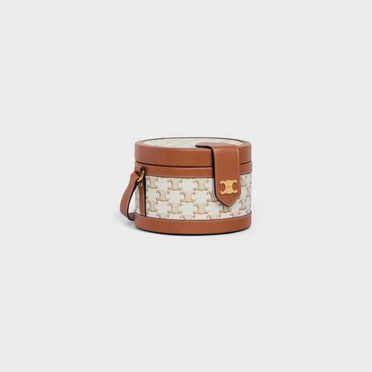 White Medium Tambour Bag In Triomphe Canvas And Calfskin - Leather Women's Handbag - Bagsfits