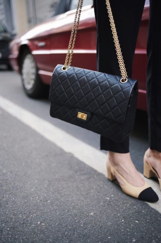 Large 2.55 Handbag - Leather's Women Shoulder Bag - Black & Gold-tone Metal