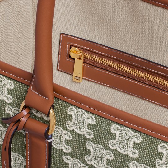 Khaki Horizontal Cabas In Textile With Triomphe Embroidery - Leather Women's Handbag - Bagsfits