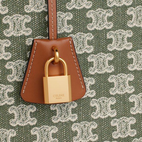 Khaki Horizontal Cabas In Textile With Triomphe Embroidery - Leather Women's Handbag - Bagsfits