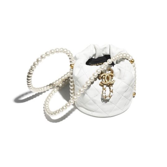 White Calfskin Mini Drawstring Bag - Leather's Women Shoulder Bag