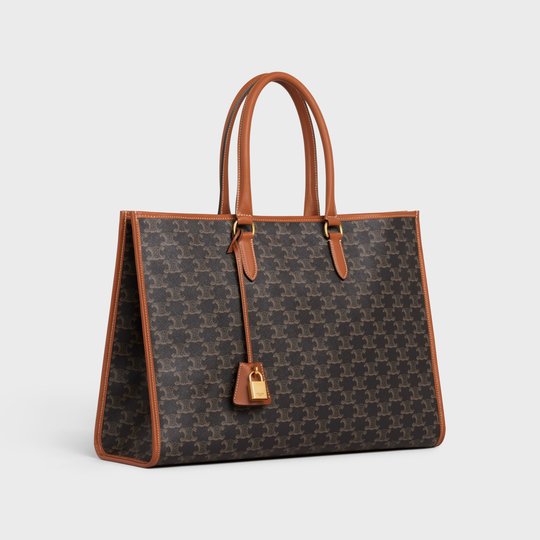 Tan Horizontal Cabas In Triomphe Canvas And Calfskin - Leather Women's Handbag - Bagsfits