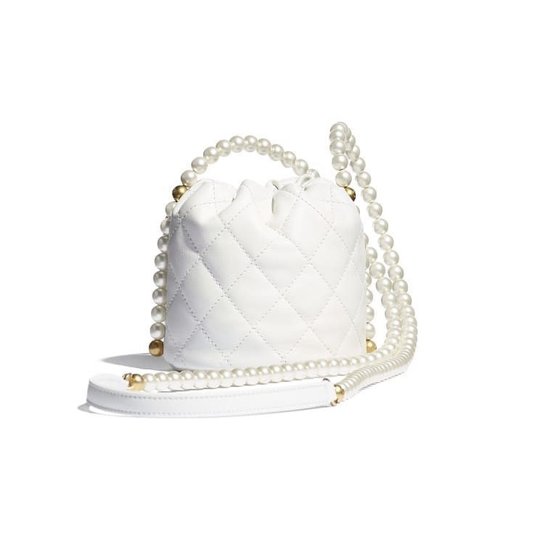 White Calfskin Mini Drawstring Bag - Leather's Women Shoulder Bag