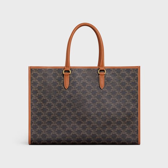 Tan Horizontal Cabas In Triomphe Canvas And Calfskin - Leather Women's Handbag - Bagsfits