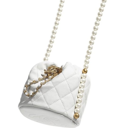 White Calfskin Mini Drawstring Bag - Leather's Women Shoulder Bag