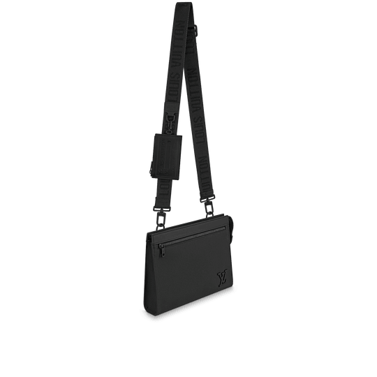 Black Messenger Voyage Aerogram Leather Bag - Leather Men's Handbag - Bagsfits
