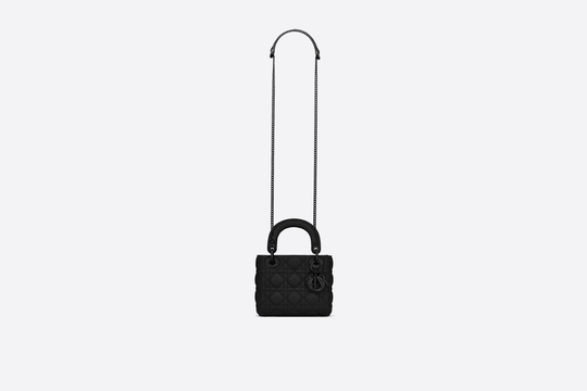 Black Ultramatte Cannage Calfskin Mini Lady Bag - Leather Women's Handbag - Bagsfits