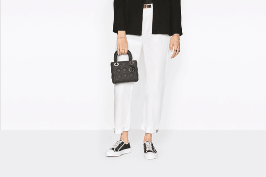 Black Ultramatte Cannage Calfskin Mini Lady Bag - Leather Women's Handbag - Bagsfits