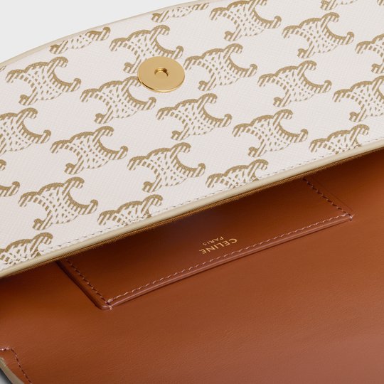 White Clutch On Strap In Triomphe Canvas And Calfskin - Leather Women's Handbag - Bagsfits