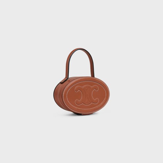 Tan Oval Minaudiere Cuir Triomphe In Smooth Calfskin - Leather Women's Handbag - Bagsfits