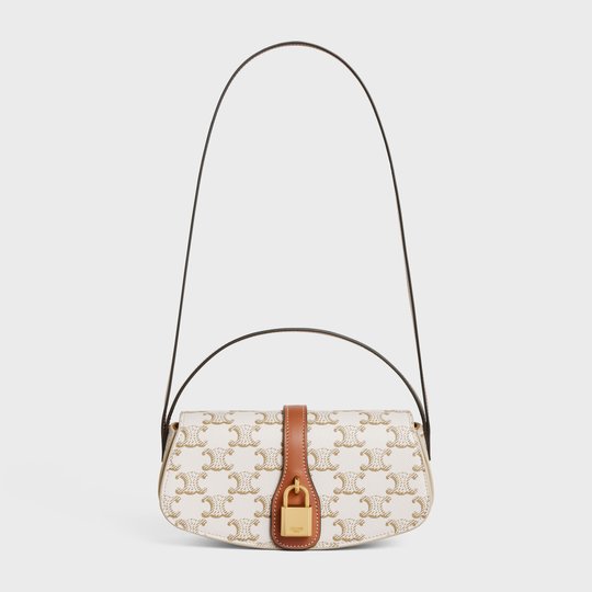 White Clutch On Strap In Triomphe Canvas And Calfskin - Leather Women's Handbag - Bagsfits