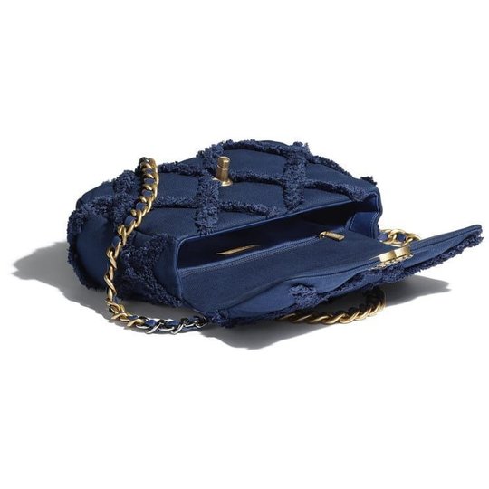 Navy Blue Cotton Canvas Calfskin Chnl 19 HandBag - Leather's Women Shoulder Bag