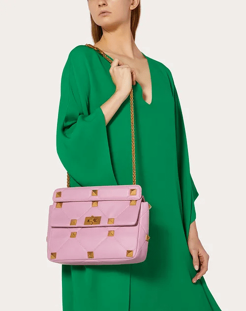 Large Roman Stud The Shoulder Bag In Nappa With Chain - Leather Women's Handbag - Bagsfits