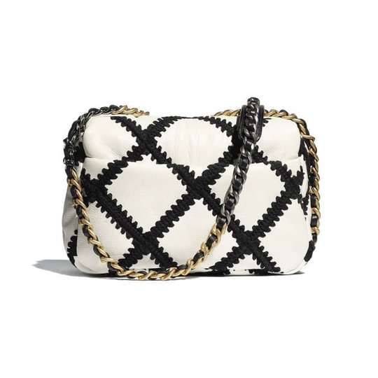 Calfskin Black & White Chnl 19 Handbag - Leather's Women Shoulder Bag