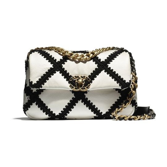 Calfskin Black & White Chnl 19 Handbag - Leather's Women Shoulder Bag