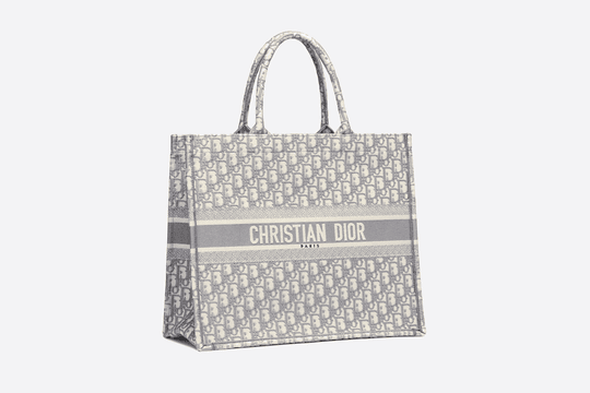 Gray Oblique Embroidery Book Tote - Women’s Leather Bag