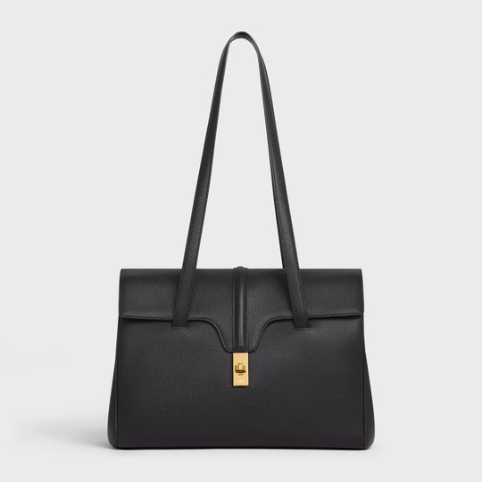 Black Medium Soft 16 Bag In Supple Rained Calfskin - Leather Women's Handbag - Bagsfits