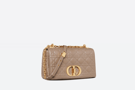Warm Taupe Supple Cannage Calfskin Medium Caro Bag - Leather Women's Handbag - Bagsfits