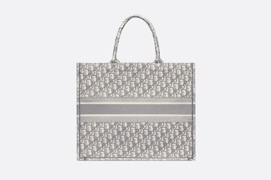 Gray Oblique Embroidery Book Tote - Women’s Leather Bag