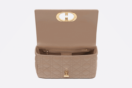 Warm Taupe Supple Cannage Calfskin Medium Caro Bag - Leather Women's Handbag - Bagsfits