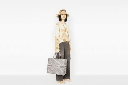 Gray Oblique Embroidery Book Tote - Women’s Leather Bag