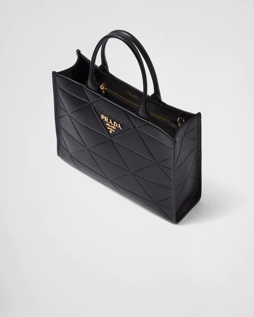 Black Large Leather PRD Symbole Bag With Topstitching - Leather Women's Handbag - Bagsfits