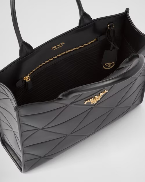 Black Large Leather PRD Symbole Bag With Topstitching - Leather Women's Handbag - Bagsfits