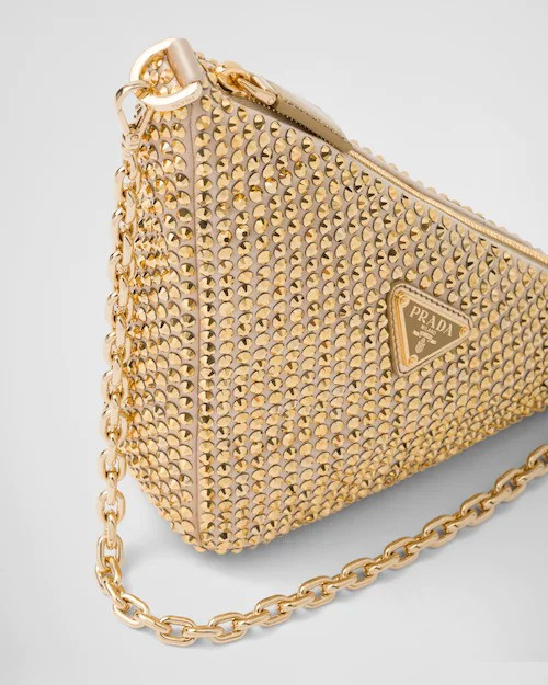 PRD Triangle Satin Mini-Bag With Crystals - Leather Women's Handbag - Bagsfits