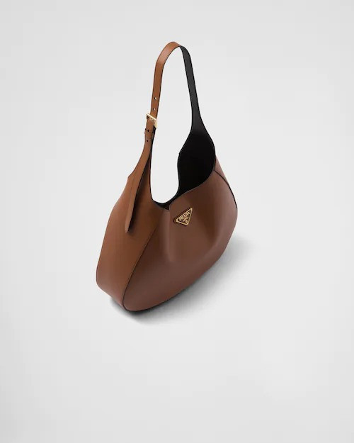 Large Leather Shoulder Bag With Topstitching - Leather Women's Handbag - Bagsfits