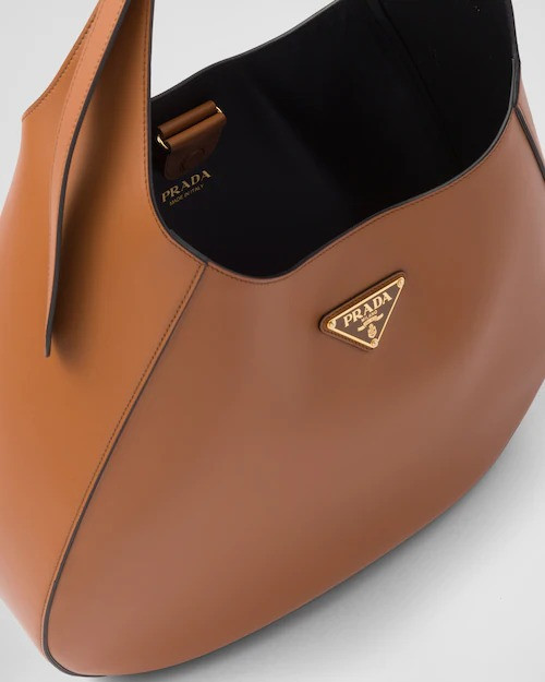 Large Leather Shoulder Bag With Topstitching - Leather Women's Handbag - Bagsfits