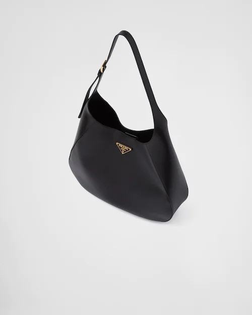 Large Leather Shoulder Bag With Topstitching - Leather Women's Handbag - Bagsfits