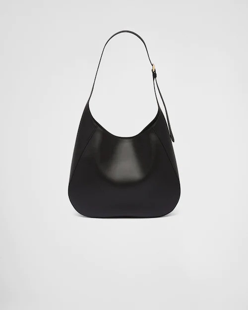Large Leather Shoulder Bag With Topstitching - Leather Women's Handbag - Bagsfits