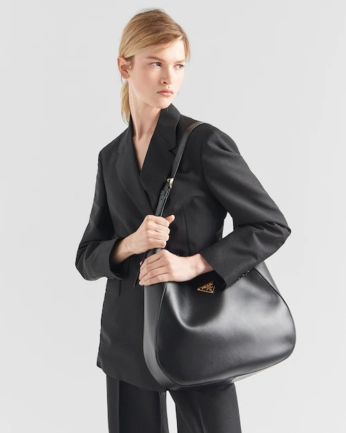 Large Leather Shoulder Bag With Topstitching - Leather Women's Handbag - Bagsfits
